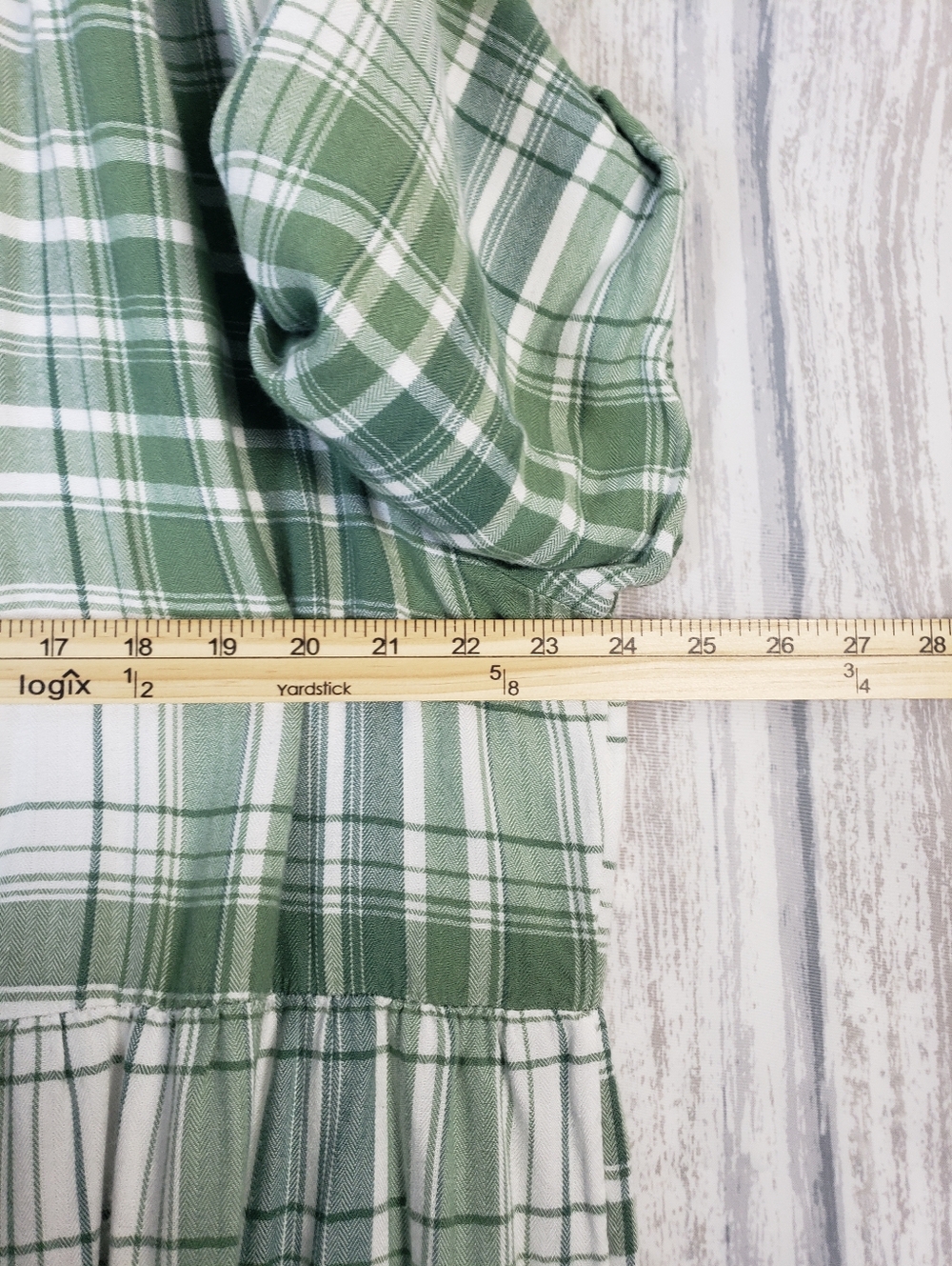 Tantrums 3/4 Sleeve Tiered tunic dress Kelly Green & Cream plaid 2X Cottagecorel - Picture 7 of 9